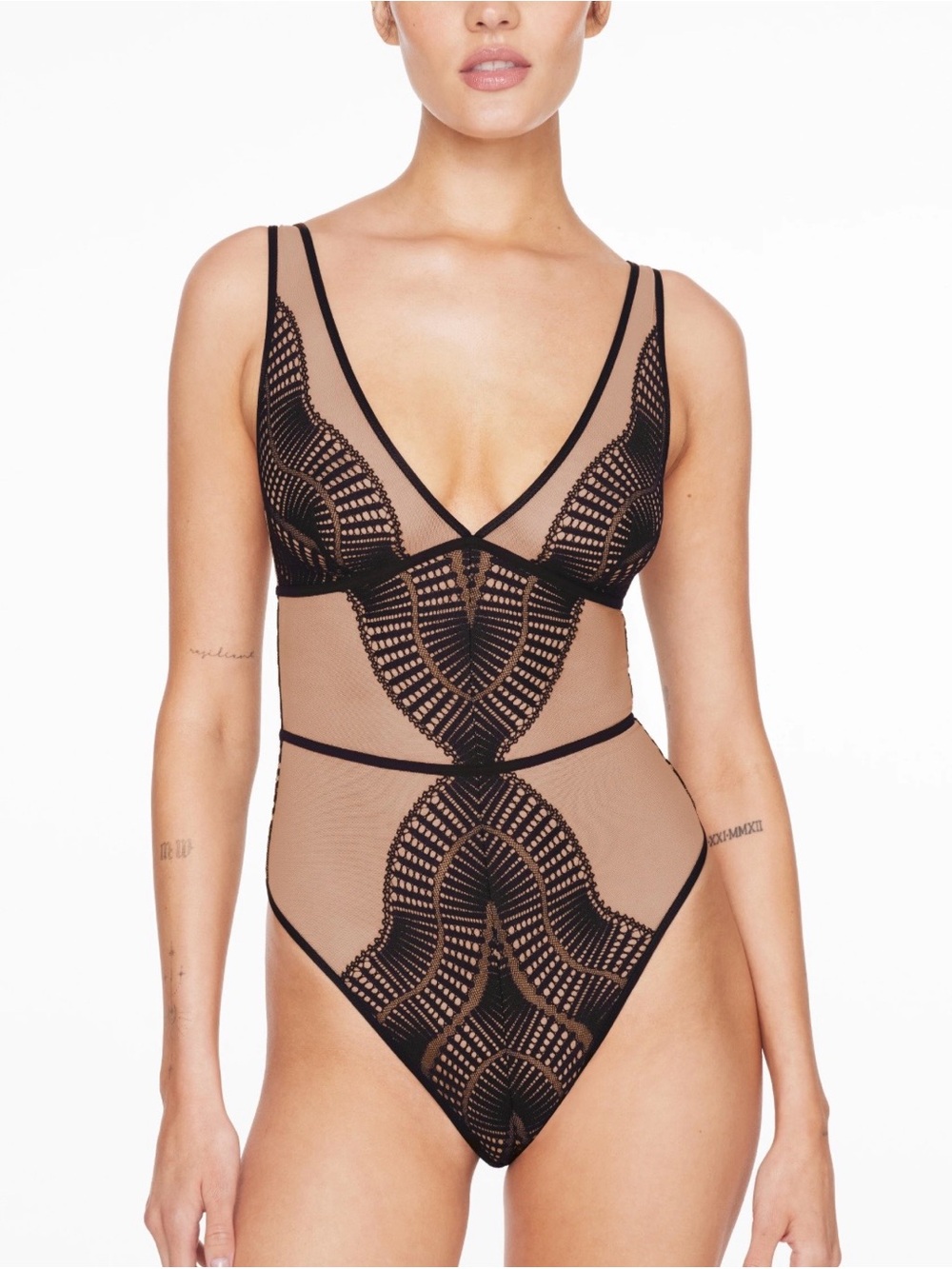 ThirdLove Fleur Lace Unlined Bodysuit Black Lace Nude Mesh Sexy Soft Comfy Large